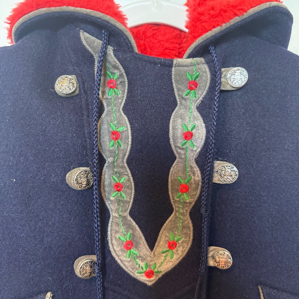 Vintage Rothschild Embroidered Navy Blue & Red Wool Fleece Lined Pea coat Size 4 - Picture 2 of 10